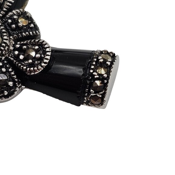 VTG Necklace Pendant Black Silver Onyx Marcasite Cross Religious Faith Gothic - Picture 11 of 14